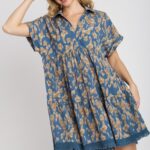 Umgee Animal Print Tiered Dress in Slate Blue