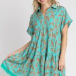 Umgee Animal Print Tiered Dress in Mint