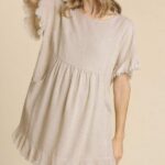Umgee Short Linen Blend Dress in Oatmeal